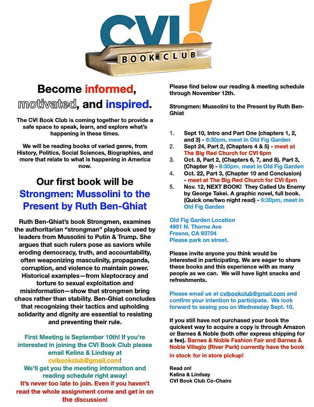 Flyer with locations, times and dates.